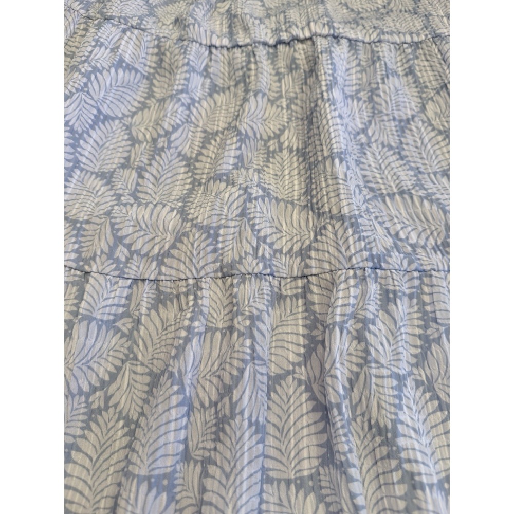 Loft Dress Medium Blue Print Crepe Crinkle sleeveless pockets - Picture 2 of 7